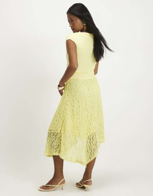 River Island Petite Lace hybrid drape dress in yellow, 4 of 4