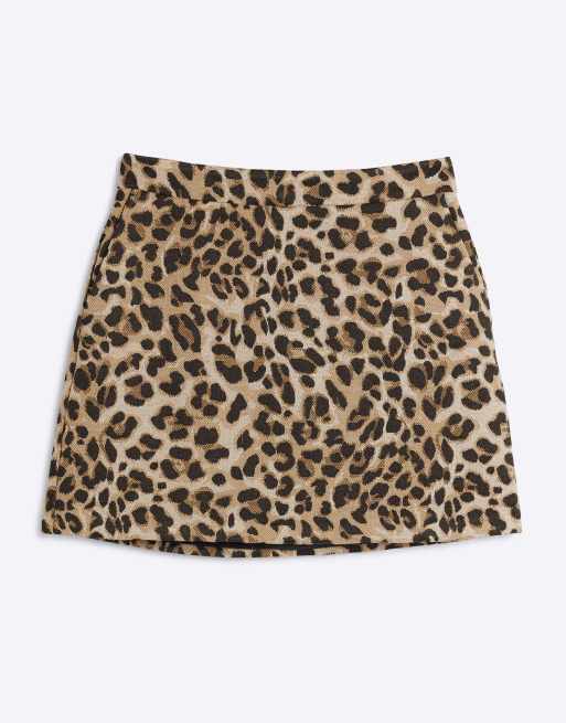 River Island Petite leopard print structured mini skirt in brown ASOS