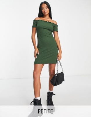 river island green bardot dress Petite Lettuce Edge Mini In Khaki-green Floral print