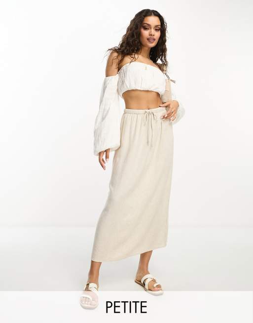 River Island Petite linen midi skirt in beige