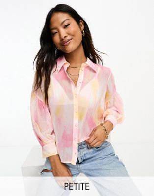River Island Petite long sleeve chiffon shirt in light pink