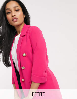 River Island Petite longline military button blazer in pink