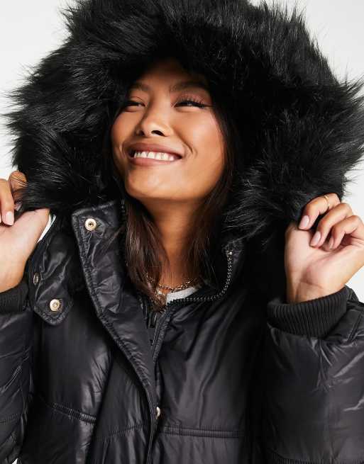 River island black hooded sales puffer jacket