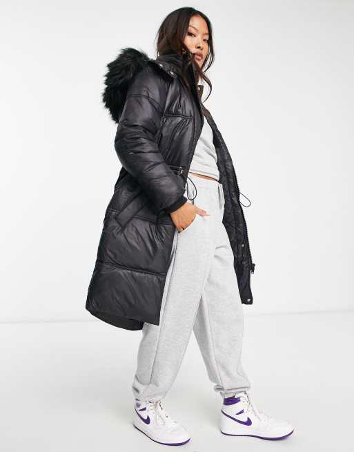 River island puffer jacket store with hood in black