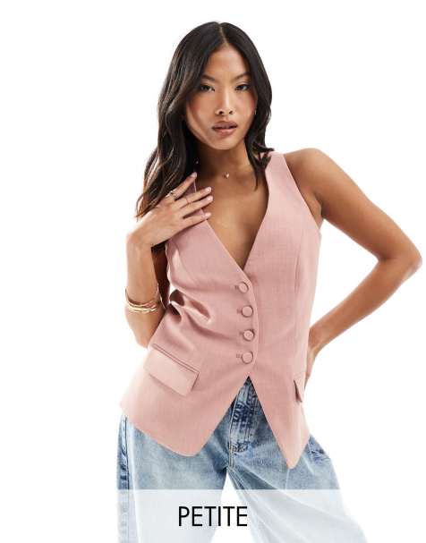 River Island petite longline waistcoat in light pink - view 1
