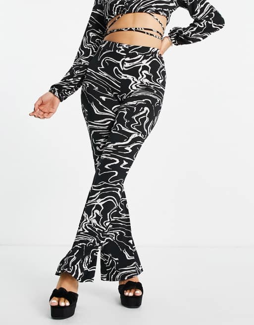 River Island Petite marble print flared pant in black - part of a set, 3 of 4