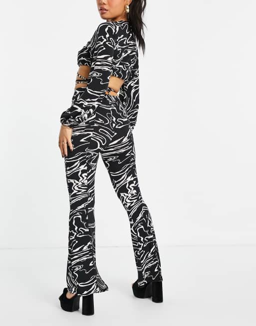 River Island Petite marble print flared pant in black - part of a set, 4 of 4