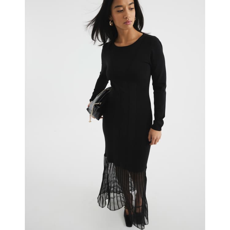 river island black mesh dress River Island Petite mesh hem maxi dress in black