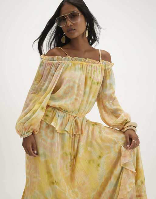 River Island Petite Metallic tie dye maxi dress in yellow, 2 of 4