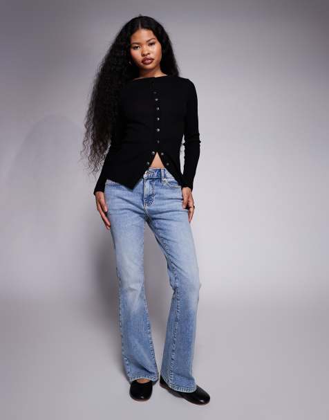 River Island Petite mid rise bootcut jeans in medium denim - view 1