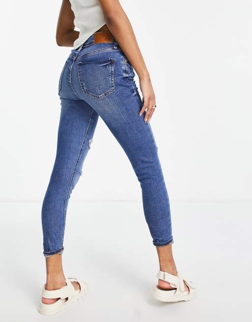 River Island Petite high rise skinny jeans in light blue