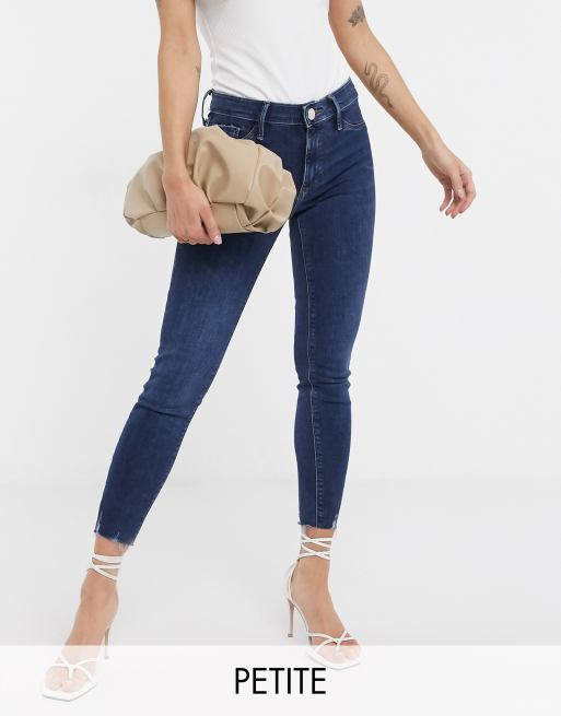 River Island Petite Molly Dunkelblaue Skinny Jeans Mit Fransensaum Asos