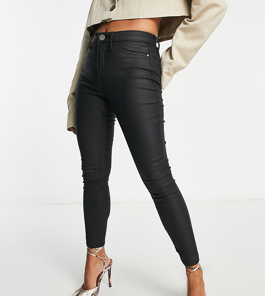 River Island Petite Molly mid rise coated jean in black