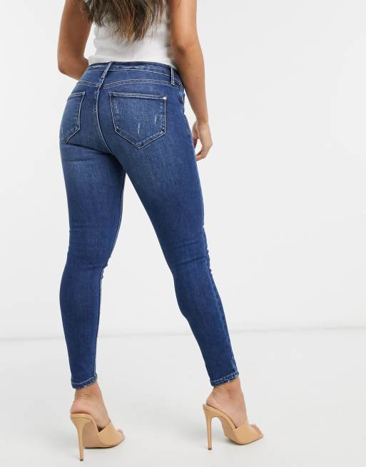 River Island Petite Molly mid rise skinny jeans in dark blue