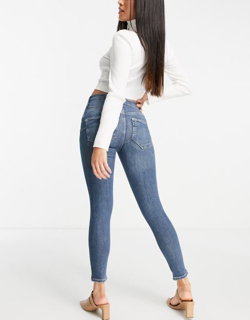 River Island Petite Molly mid rise skinny jeans in dark blue