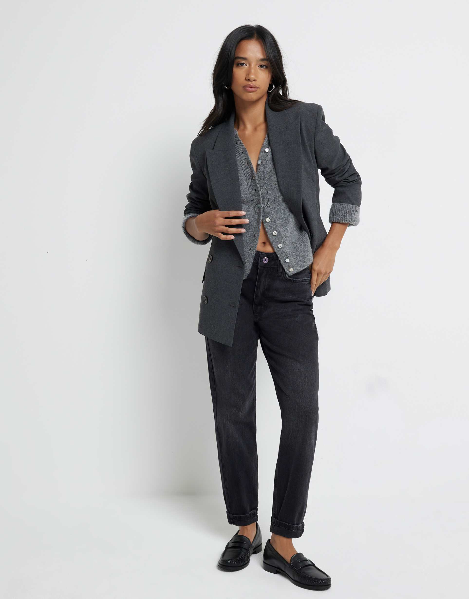 river island petite mom jeans in black