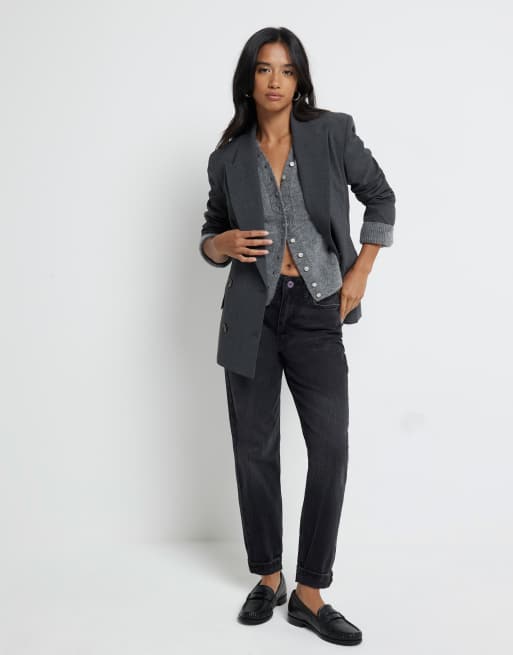 River Island Petite mom jeans in black