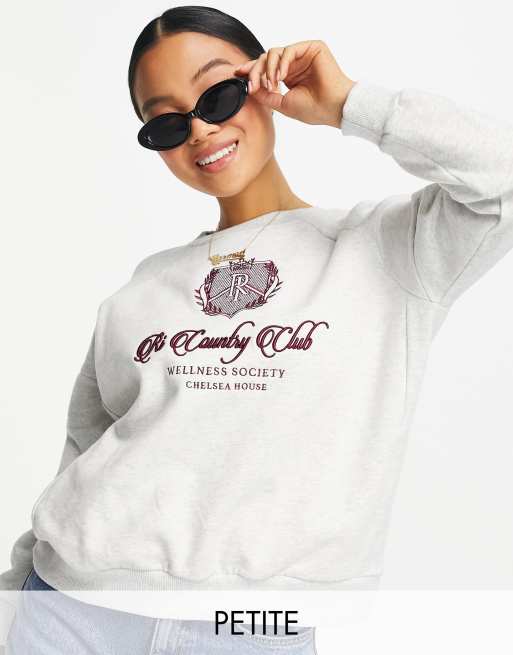 River Island Petite New York slogan sweatshirt in grey