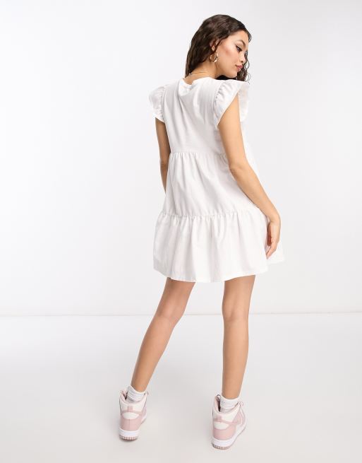 River Island Petite -Niveauinddelt minikjole i hvid med smock, 2 af 4