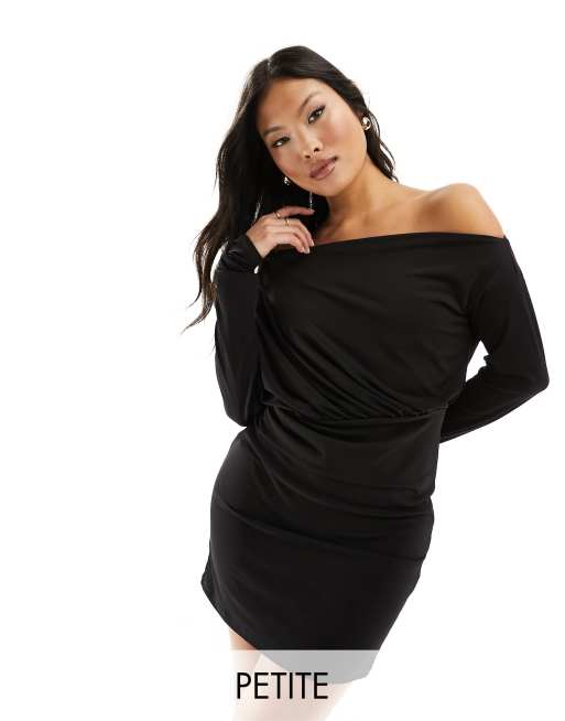 River Island Petite off-the-shoulder mini dress in black