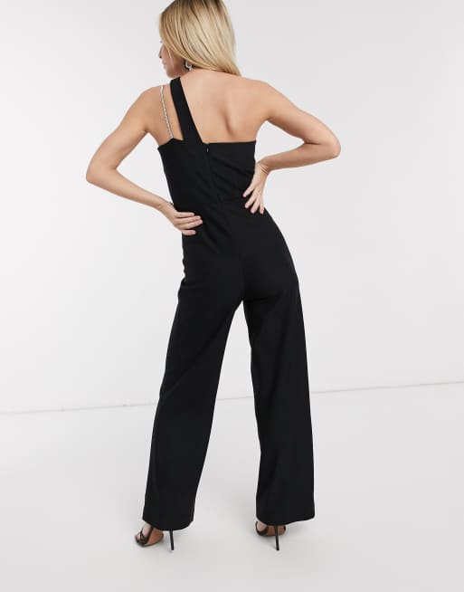 River Island cropped wide leg jumpsuit with square neck in black