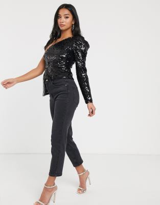 river island black sequin top