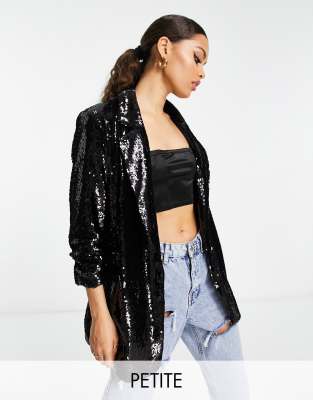 River Island Petite - Oversize-Blazer in Schwarz mit Paillettenbesatz, Kombiteil