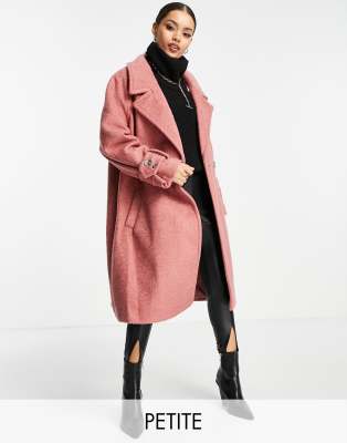 River Island Petite oversized double breasted maxi coat in pink