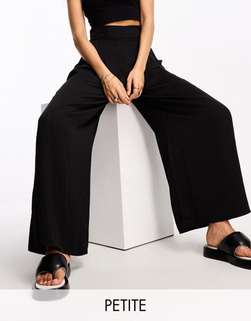 River Island Petite palazzo wide leg pants in black | ASOS