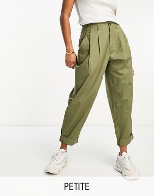 River Island Petite cargo trousers with turned hem in khaki - ASOS Price Checker