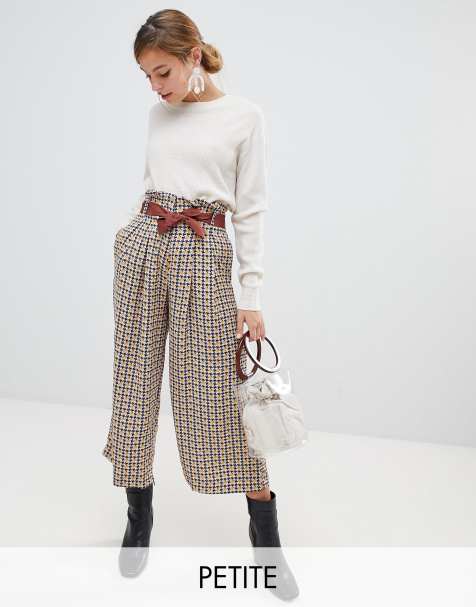 River Island Petite - Pantaloni cropped a quadri a vita alta con fondo ampio - view 1