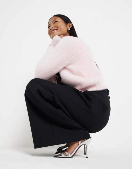River Island Petite - Pantaloni neri a fondo ampio, 2 di 3