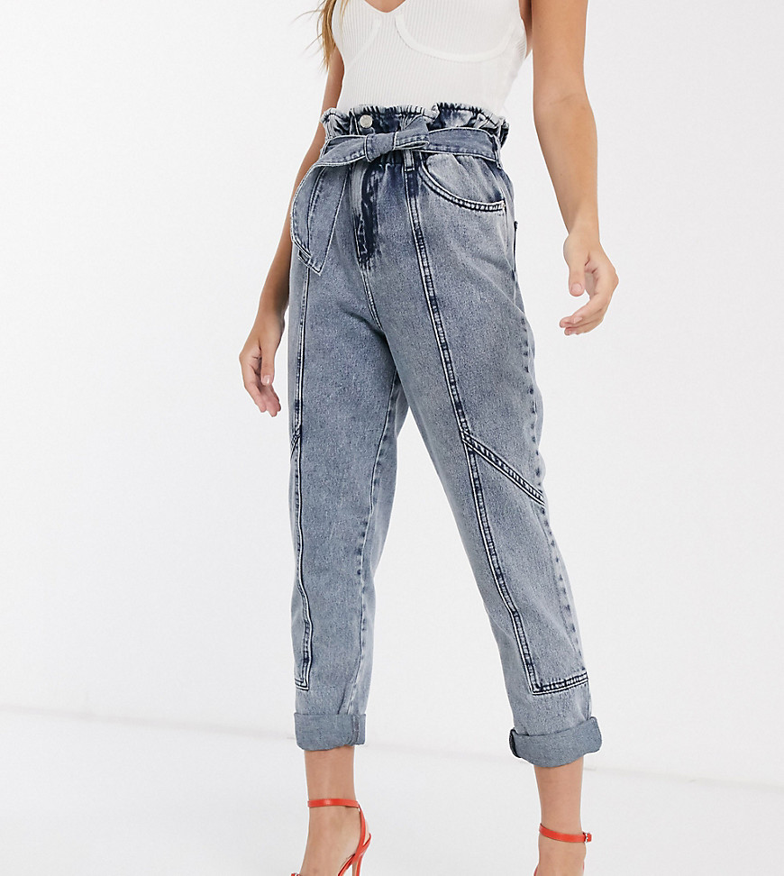 River Island Petite paperbag jeans in light blue