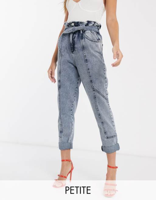 River Island Petite paperbag jeans in light blue | ASOS