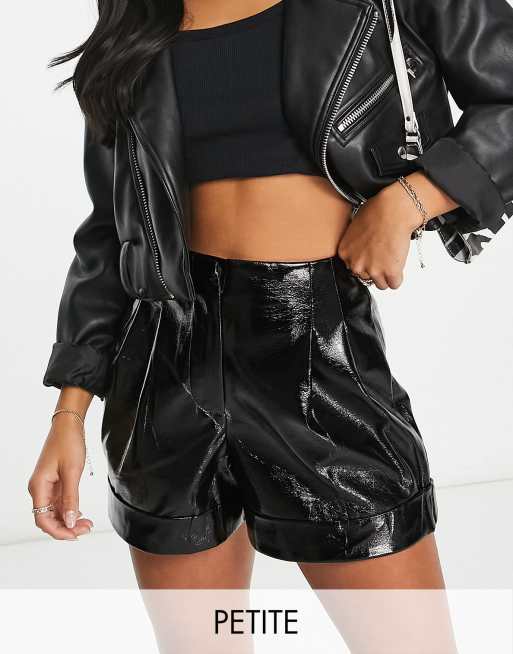 Black Seam Detail Faux Leather Shorts