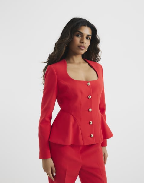 River Island Petite peplum button front blazer in red - view 1