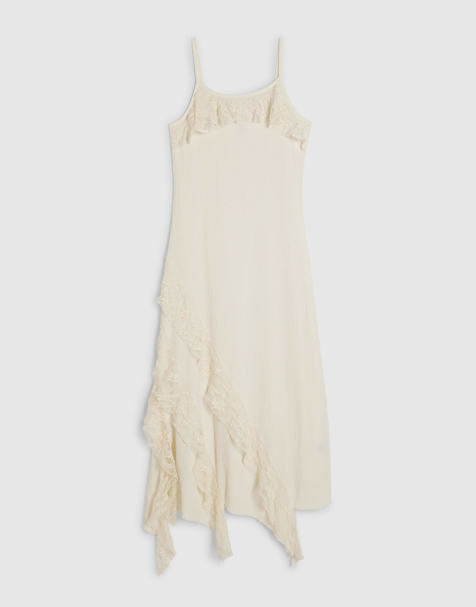 River Island Petite Petite asymmetric lace trim maxi dress in cream - view 1
