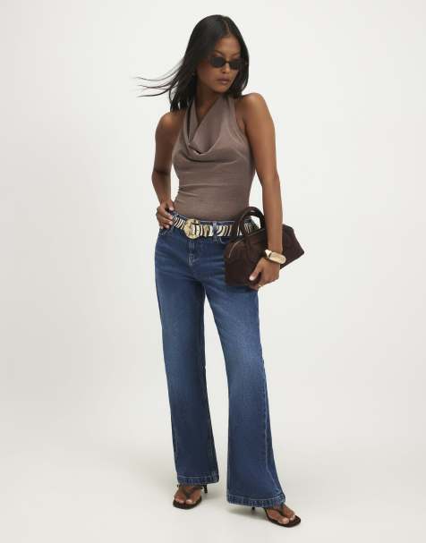 River Island Petite Petite back split seam bootcut jeans in denim - medium - view 1