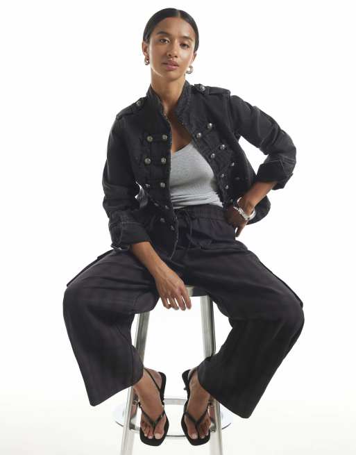 River Island Petite Petite check smart joggers in blue, 2 of 4