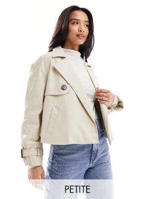 River Island Petite Petite faux leather crop trench coat in cream - ASOS Price Checker