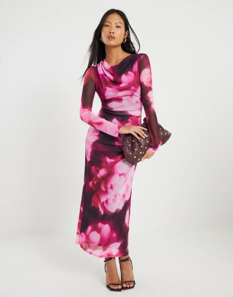 River Island Petite Petite floral print midi dress in pink - bright - view 1