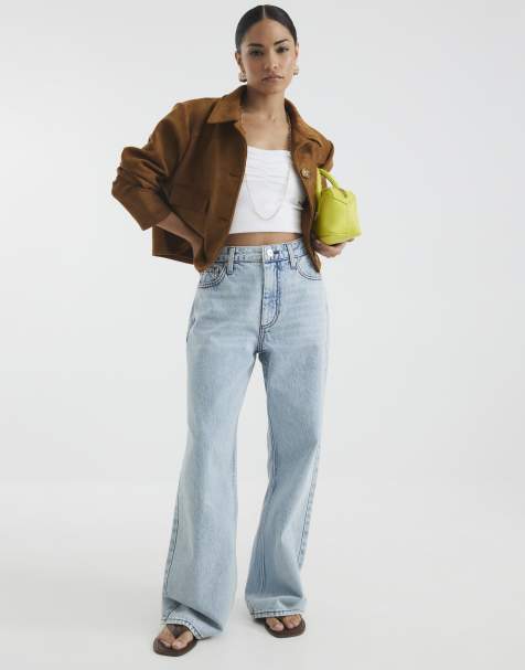 River Island Petite Petite high rise relaxed straight jeans in denim - light - view 1