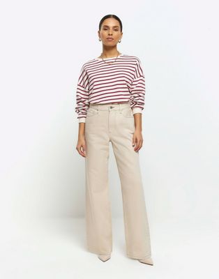 River Island petite high waisted straight jeans in ecru