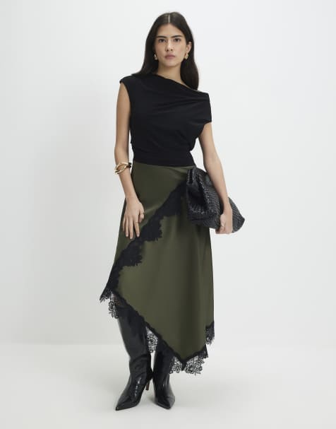 River Island Petite Petite lace hybrid drape maxi dress in khaki - view 1