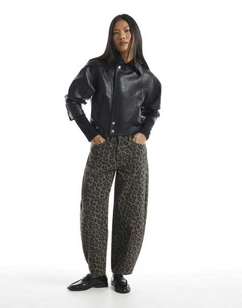 River Island Petite Petite leopard print barrel leg jeans in brown - dark - view 1