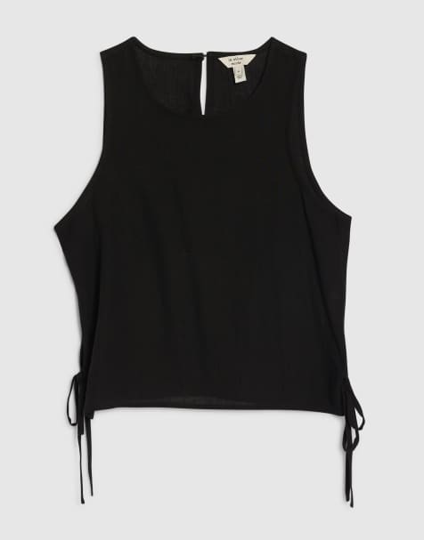 River Island Petite Petite linen blend tank top in black