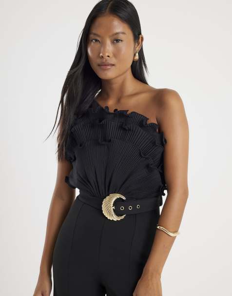 River Island Petite Petite one shoulder belted jumpsuit in black - view 1