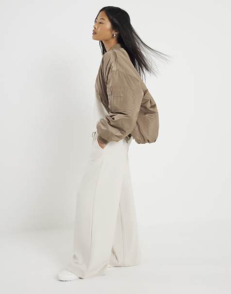 River Island Petite Petite premium wide leg joggers in cream - view 1