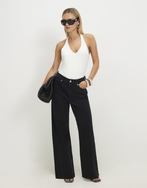 River Island Petite Petite relaxed straight leg jeans in black - view 1