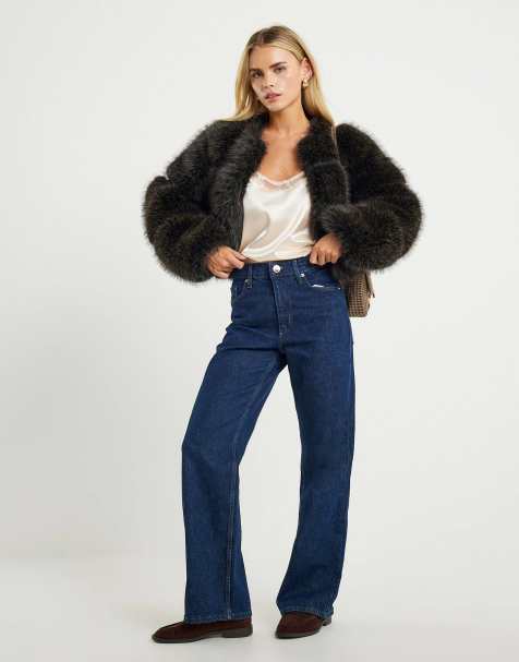 River Island Petite Petite relaxed straight leg jeans in denim - dark - view 1